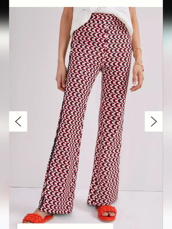 MAEVE PULL ON BOOTCUT PANTS Geometric Red Wide-Leg Anthropologie - Picture 3 of 5